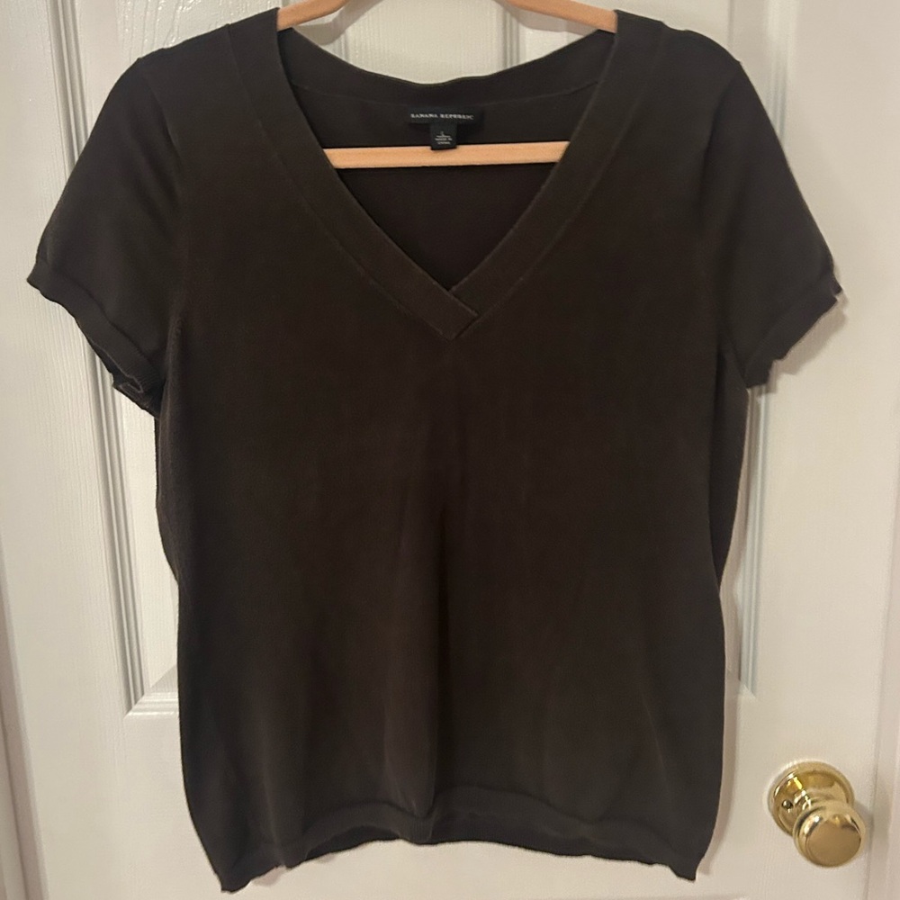 Banana Republic Dark Brown V-Neck Tee